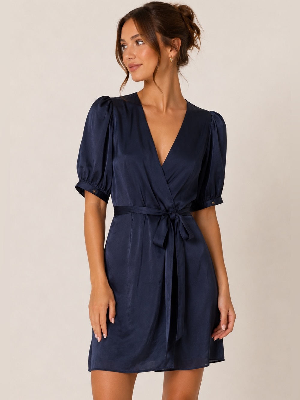 Wilfred Navy Wrap Tie Mini Dress Small Puff Sleeve Aritzia